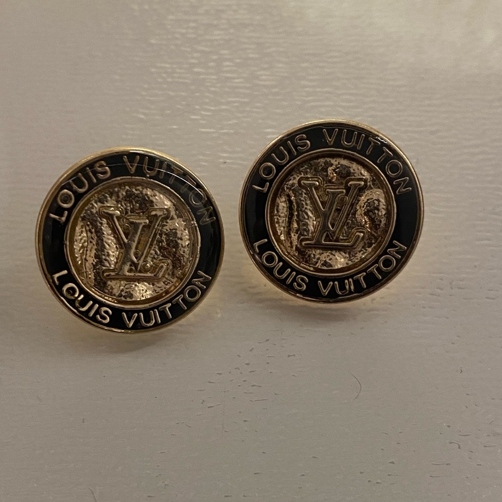 COPY - Upcycled Gold and black button stud earrings